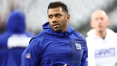 New York Giants quarterback Russell Wilson (3) warms up before the game against the Dallas Cowboys at AT&T Stadium.