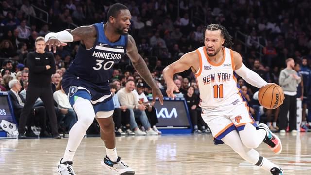 New York Knicks guard Jalen Brunson (11) looks to drive past Minnesota Timberwolves forward Julius Randle (30) in the fourth quarter at Madison Square Garden.
