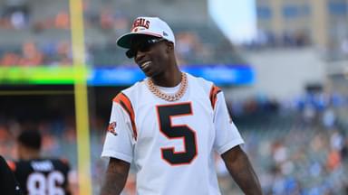 Former Cincinnati Bengals wide receiver Chad Johnson walks on the field prior to a game against the Detroit Lions at Paycor Stadium.