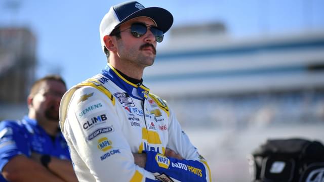 Oct 11, 2025; Las Vegas, Nevada, USA; NASCAR Cup Series driver Chase Elliott (9) during qualifying for the South Point 400 at Las Vegas Motor Speedway