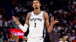 Oct 24, 2025; New Orleans, Louisiana, USA; San Antonio Spurs forward/center Victor Wembanyama (1) reacts to being fouled by New Orleans Pelicans center Derik Queen (not pictured) during the second half at Smoothie King Center.