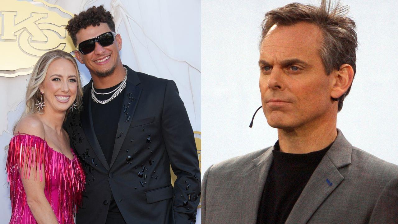 Patrick Mahomes and Brittany Mahomes (left), Colin Cowherd (right)