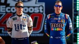 Nov 19, 2017; Homestead, FL, USA; NASCAR driver Brad Keselowski (left) and Kyle Busch prior to the Ford EcoBoost 400 at Homestead-Miami Speedway