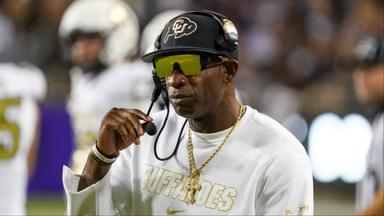 Colorado Buffaloes head coach Deion Sanders on the sidelines during the first half against the TCU Horned Frogs at Amon G. Carter Stadium.
