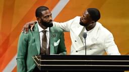 Aug 12, 2023; Springfield, MA, USA; Dwyane Wade (right) calls his father Dwyane Wade Sr. (left) onto the stage at his induction into the 2023 Basketball Hall of Fame at Symphony Hall. Mandatory Credit: Eric Canha-Imagn Images