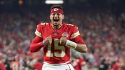 Kansas City Chiefs quarterback Patrick Mahomes (15) reacts before the game at GEHA Field at Arrowhead Stadium.