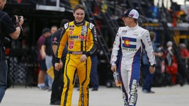 November 16, 2018 - Homestead, Florida, U.S. - Christopher Bell (20) and Kyle Larson (42) hang out in the garage during practice for the Ford 300 at Homestead-Miami Speedway in Homestead, Florida