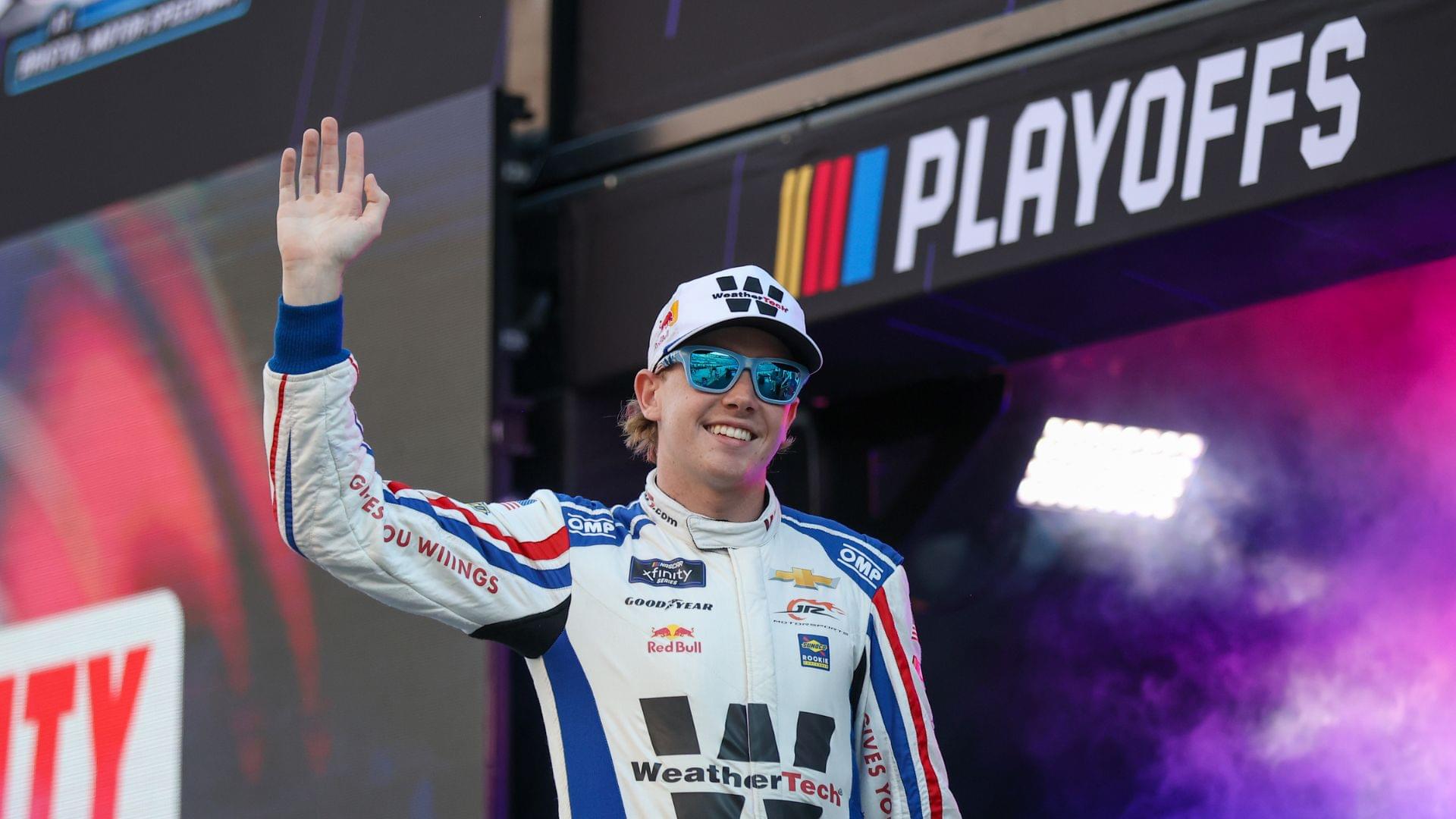 Sep 12, 2025; Bristol, Tennessee, USA; NASCAR Xfinity Series driver Connor Zilisch (88) during driver introductions for the Food City 300 at Bristol Motor Speedway.