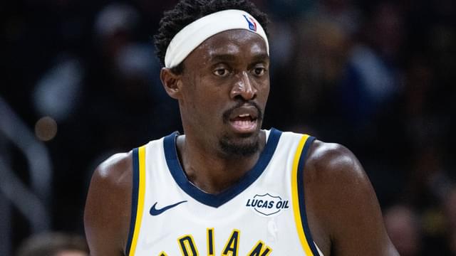 Oct 23, 2025; Indianapolis, Indiana, USA; Indiana Pacers forward Pascal Siakam (43) in the first half against the Oklahoma City Thunder at Gainbridge Fieldhouse