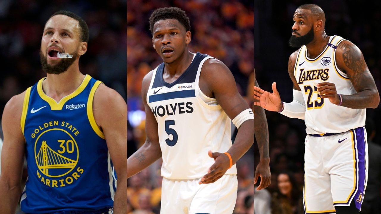 Stephen Curry(L), Anthony Edwards(Center), and LeBron James(R)