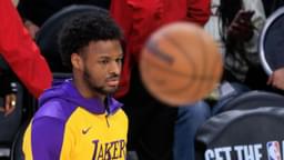 Bronny James 9 of the Los Angeles Lakers during warmups prior to their regular season NBA, Basketball Herren, USA game against the Houston Rockets on Monday March 31, 2025 at Crypto.com Arena in Los Angeles, California.