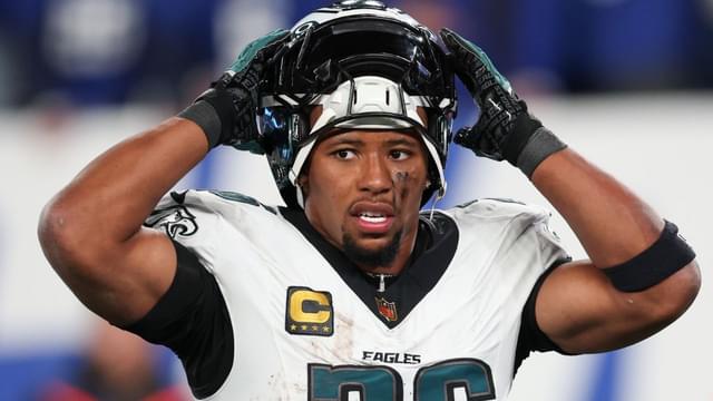 Philadelphia Eagles running back Saquon Barkley (26) looks on during the second quarter of the game against the New York Giants at MetLife Stadium.