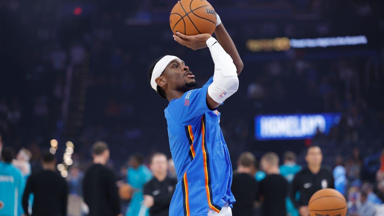 Oklahoma City Thunder guard Shai Gilgeous-Alexander warms up before the start of a game between the Charlotte Hornets and the Oklahoma City Thunder at Paycom Center.