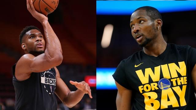 Giannis Antetokounmpo (L), Jonathan Kuminga (R)