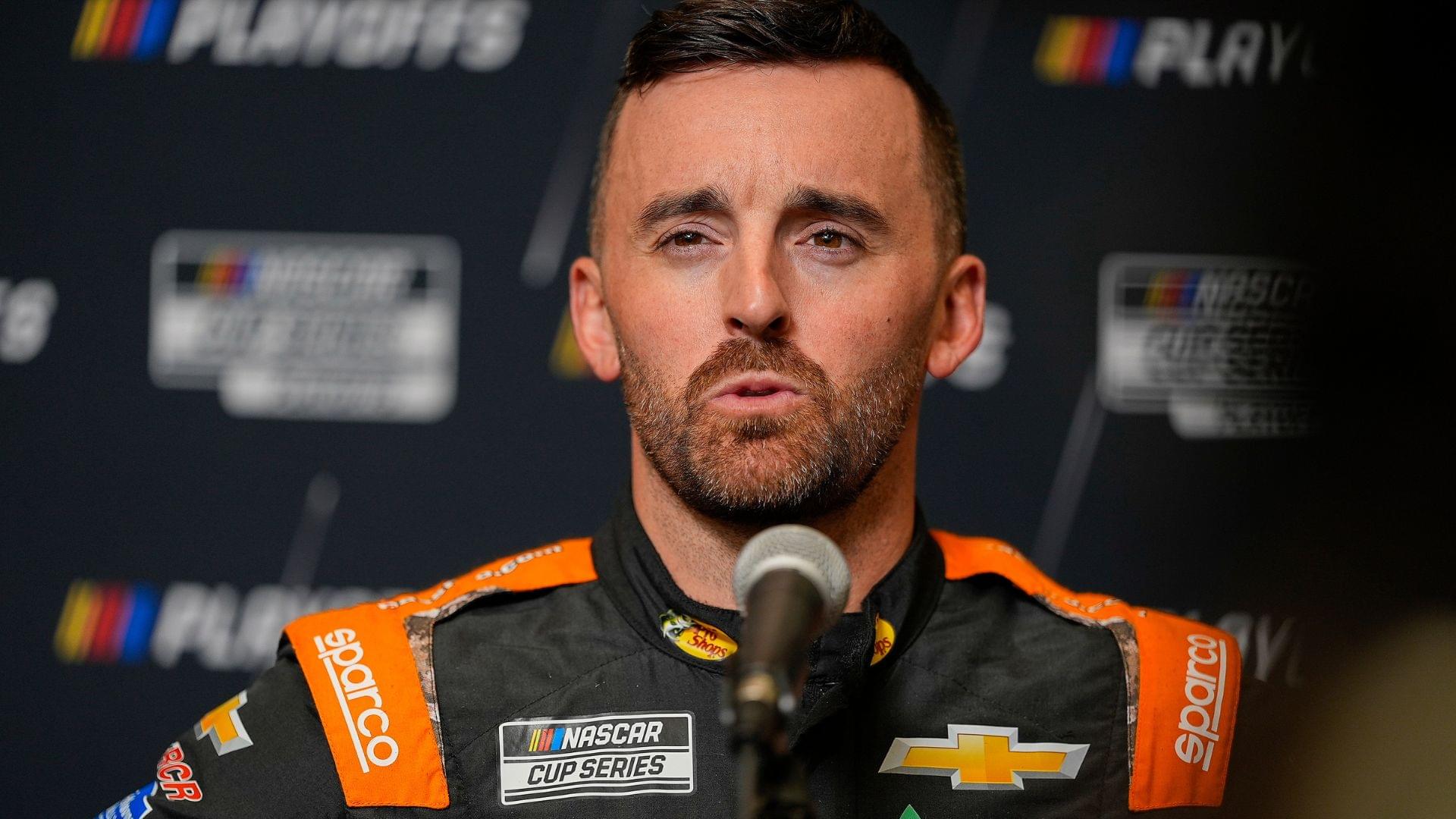 Aug 27, 2025; Charlotte, NC, USA; Austin Dillon answers questions from the media during NASCAR Cup Series Playoff Media Day at Charlotte Convention Center.