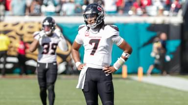 Houston Texans quarterback C.J. Stroud (7) reacts after an interception in the 4th quarter against the Jacksonville Jaguars at EverBank Stadium.