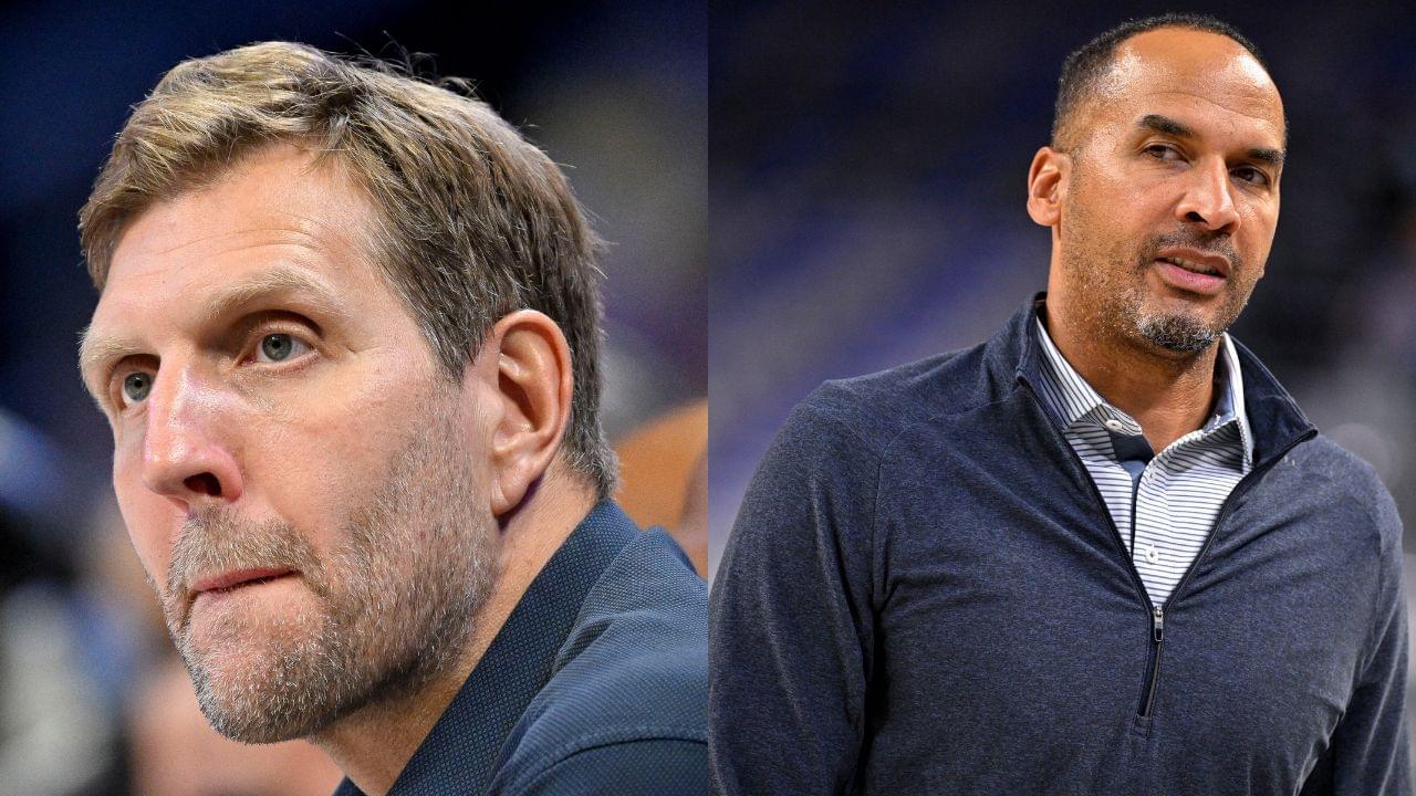 Dirk Nowitzki (L), Nico Harrison (R)