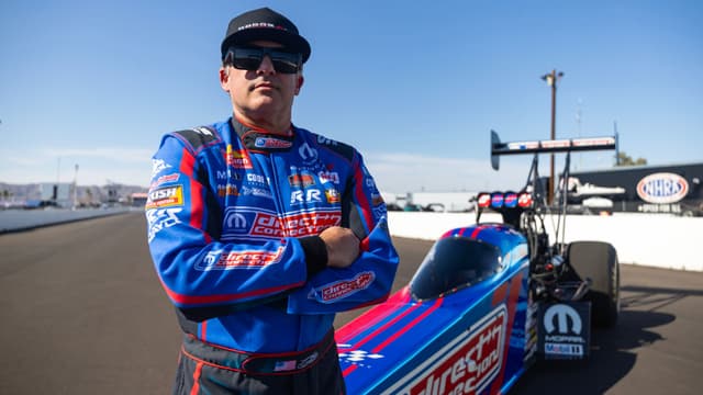 Mar 20, 2025; Chandler, AZ, USA; NHRA top fuel driver Tony Stewart poses for a portrait prior to qualifying for the Arizona Nationals at Firebird Motorsports Park
