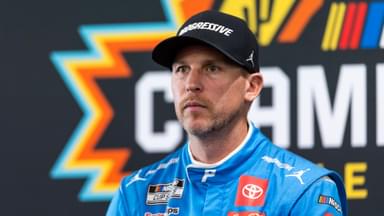 Oct 30, 2025; Avondale, Arizona, USA; NASCAR Cup Series driver Denny Hamlin during Championship Four media day at Phoenix Raceway