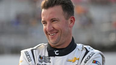 Sep 6, 2025; Madison, Illinois, USA; NASCAR Cup Series driver AJ Allmendinger (16) looks on during practice and qualifying for the Enjoy Illinois 300 at World Wide Technology Raceway.
