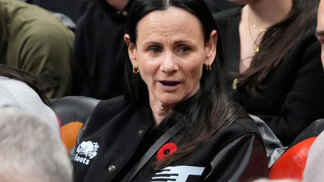 Nov 4, 2025; Toronto, Ontario, CAN; The WNBA Toronto Tempo head coach Sandy Brondello sits courtside during a game between the Milwaukee Bucks and Toronto Raptors at Scotiabank Arena.