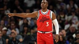 Nov 6, 2025; Phoenix, Arizona, USA; Los Angeles Clippers guard Chris Paul (3) against the Phoenix Suns in the first half at the Mortgage Matchup Center