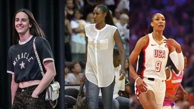 Caitlin Clark (L), Lisa Leslie (C), and A'Ja Wilson (R)