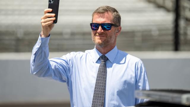 Jul 31, 2022; Indianapolis, Indiana, USA; Dale Earnhardt Jr. before the Verizon 200 at the Indianapolis Motor Speedway Road Course.