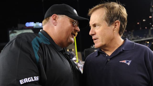 Philadelphia Eagles head coach Andy Reid and New England Patriots Bill Belichick shake hands after the preseason game at Gillette Stadium. Philadelphia won 27-17.