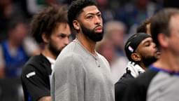 Nov 19, 2025; Dallas, Texas, USA; Dallas Mavericks forward Anthony Davis (3) looks on from the bench during the second half against the New York Knicks at the American Airlines Center.