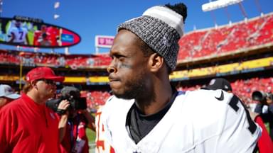 Las Vegas Raiders quarterback Geno Smith (7) looks on after the game against the Kansas City Chiefs at GEHA Field at Arrowhead Stadium.