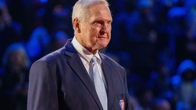 February 20, 2022; Cleveland, Ohio, USA; NBA great Jerry West is honored for being selected to the NBA 75th Anniversary Team during halftime in the 2022 NBA All-Star Game at Rocket Mortgage FieldHouse.