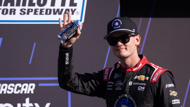 Oct 4, 2025; Concord, North Carolina, USA; NASCAR Xfinity Series driver Jesse Love (2) is introduced at Charlotte Motor Speedway Road Course. Mandatory Credit: Scott Kinser-Imagn Images
