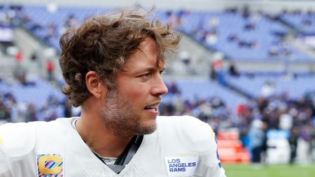 Los Angeles Rams quarterback Matthew Stafford (9) looks on prior to the game against the Baltimore Ravens at M&T Bank Stadium.