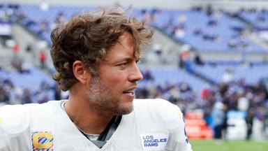 Los Angeles Rams quarterback Matthew Stafford (9) looks on prior to the game against the Baltimore Ravens at M&T Bank Stadium.