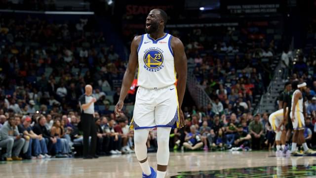Nov 16, 2025; New Orleans, Louisiana, USA; Golden State Warriors forward Draymond Green (23) shouts “Angel Reese” after missing several shots in a row and rebounding them himself during the first half against the New Orleans Pelicans at Smoothie King Center.