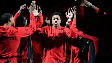 Toronto Raptors guard Scottie Barnes (4) comes onto the court for player introductions before the start of the game against the Cleveland Cavaliers at Scotiabank Arena