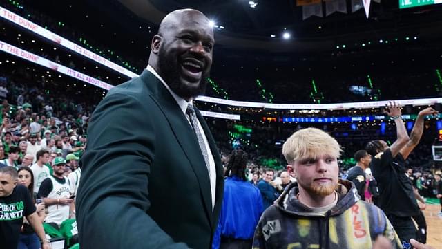 Shaquille O'Neal greets fans before the game between the Boston Celtics and the Dallas Mavericks in game one of the 2024 NBA Finals at TD Garden