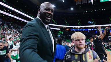 Shaquille O'Neal greets fans before the game between the Boston Celtics and the Dallas Mavericks in game one of the 2024 NBA Finals at TD Garden