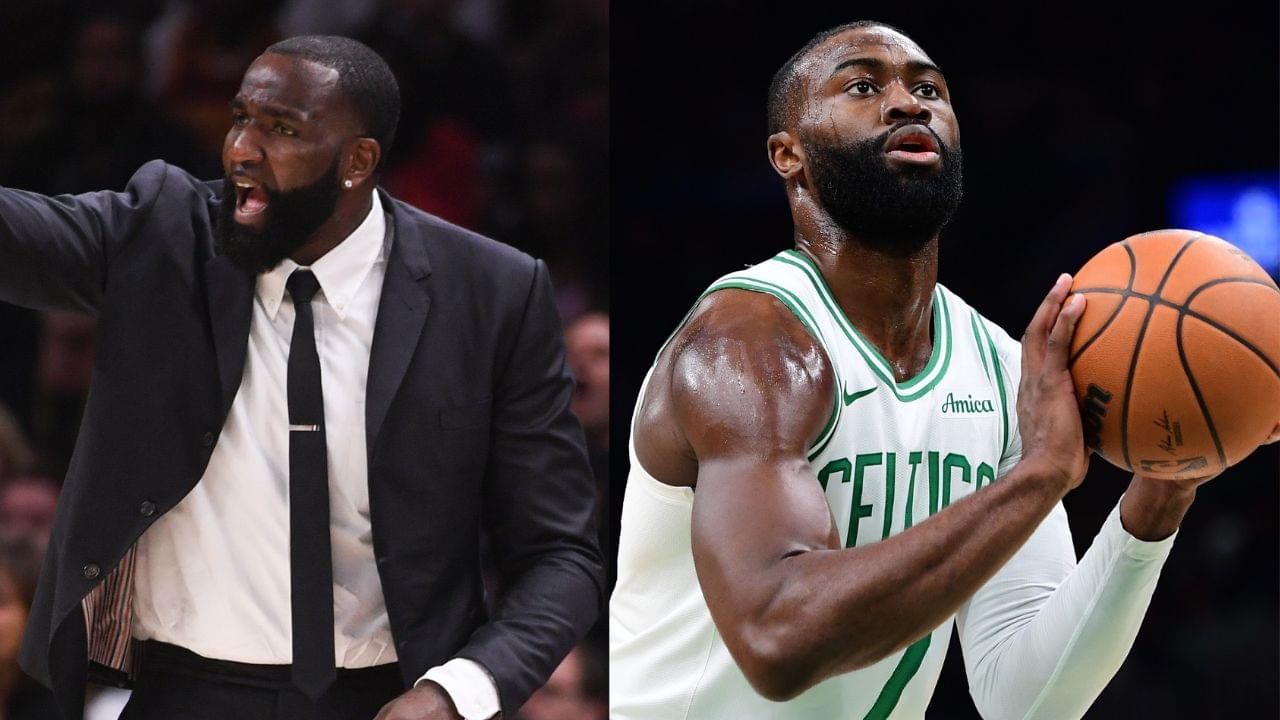 Kendrick Perkins (L), Jaylen Brown (R)