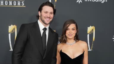 Josh Allen and Hailee Steinfeld on the red carpet before Super Bowl LIX NFL Honors at Saenger Theatre.