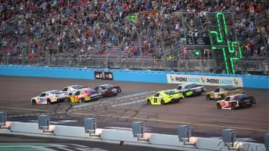 Nov 1, 2025; Avondale, Arizona, USA; NASCAR Xfinity Series driver Connor Zilisch (88) leads the restart during the Xfinity Series Championship race at Phoenix Raceway