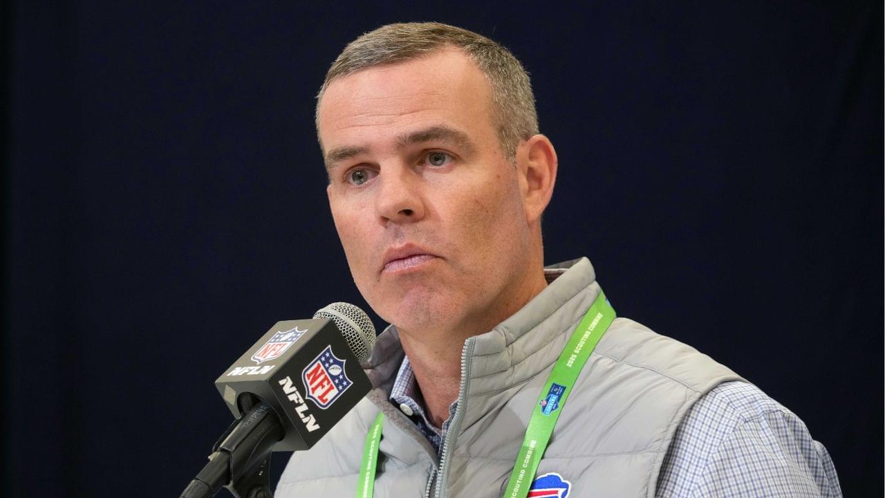 Buffalo Bills general manager Brandon Beane speaks during the NFL Scouting Combine at the Indiana Convention Center.
