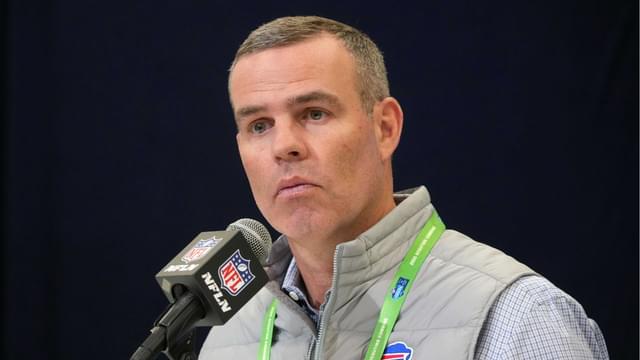 Buffalo Bills general manager Brandon Beane speaks during the NFL Scouting Combine at the Indiana Convention Center.