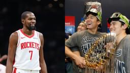 Kevin Durant (L) and Los Angeles Dodgers players celebrating their World Series Win (R)