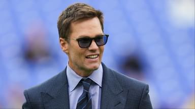 Fox Sports announcer Tom Brady looks on before the game between the Baltimore Ravens and the Los Angeles Rams at M&T Bank Stadium.