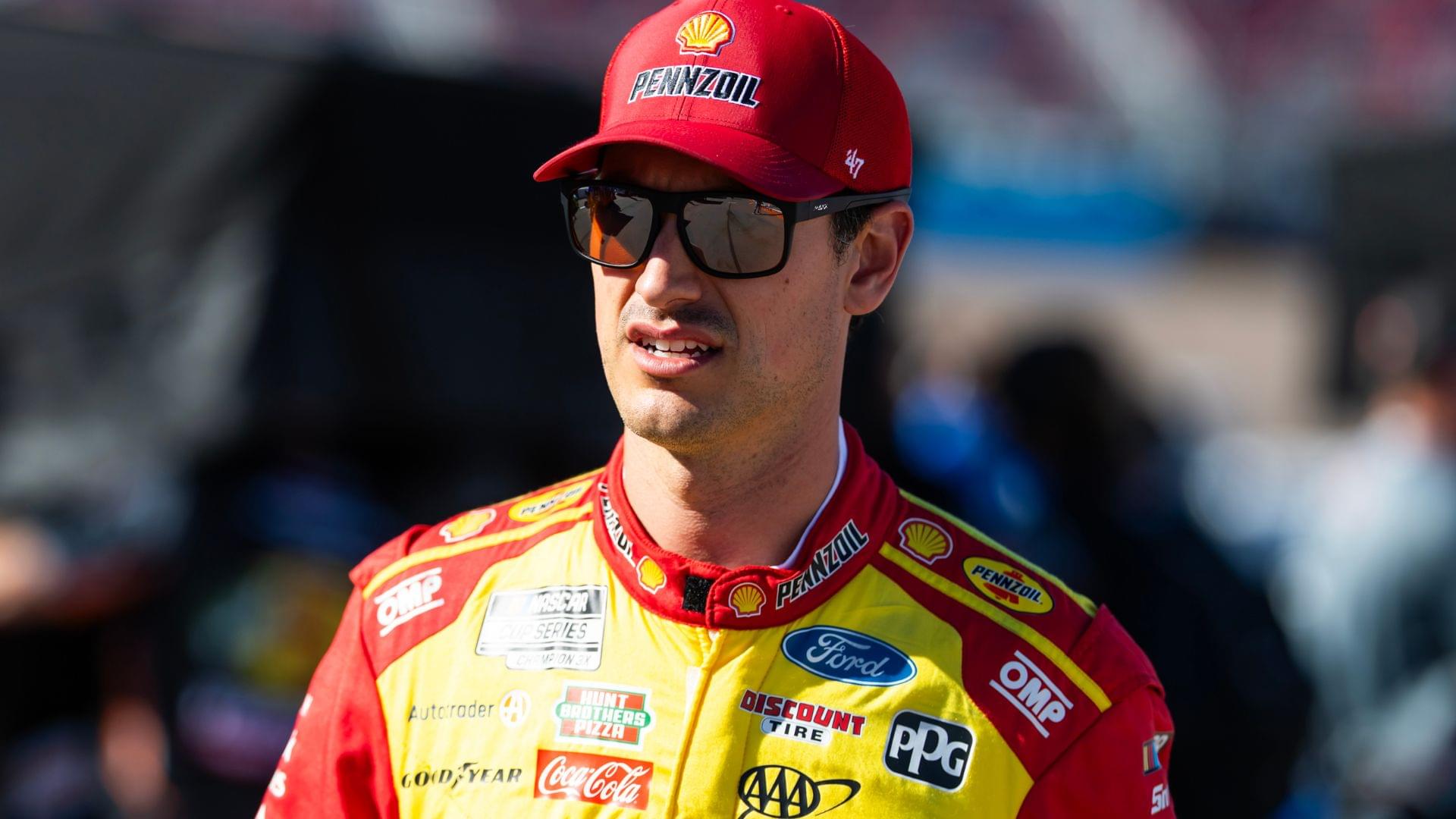 Nov 1, 2025; Avondale, Arizona, USA; NASCAR Cup Series driver Joey Logano (22) during qualifying for the NASCAR Championship race at Phoenix Raceway.