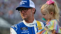 Sep 15, 2023; Bristol, Tennessee, USA; NASCAR Xfinity Series driver Dale Earnhardt Jr. (88) and his daughter Nicole before the race at Bristol Motor Speedway.