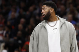 Nov 8, 2025; Washington, District of Columbia, USA; Injured Dallas Mavericks forward Anthony Davis looks on from the bench during a timeout against the Washington Wizards in the second half at Capital One Arena