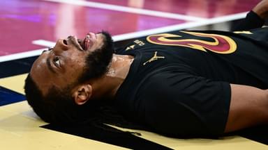 Cleveland Cavaliers guard Darius Garland (10) reacts after a play during the first half against the Indiana Pacers at Rocket Arena.